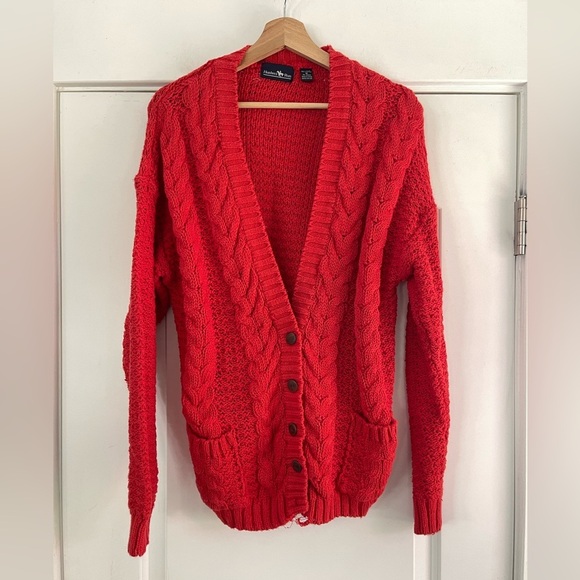 Vintage Hunter’s Run Red Cable Knit Cardigan - M - Picture 1 of 4